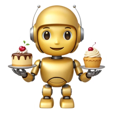 The cute robot is holding dessert in its hands, 3d emoji sticker
