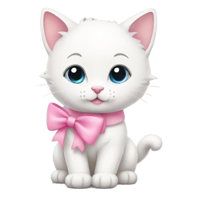White kitty with a bow and pink hearts around sticker