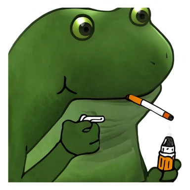 smoking cat, green bufo frog meme style sticker