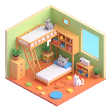 cat room interior isometric sticker