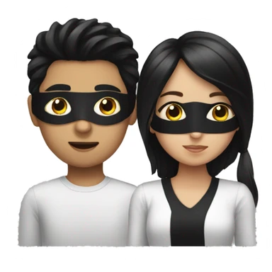 a boy with a black hair wearing a black mask and girl sticker