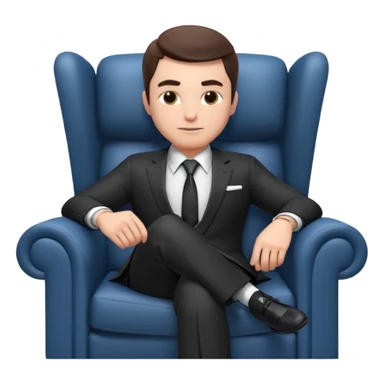 businessman sitting in an armchair, confident relaxed pose, formal suit and tie, professional corporate vibe, 3D cartoon style, mobile game icon style, clean background, no text, no watermark
 sticker