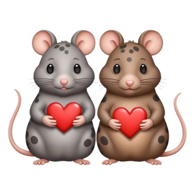 two fat little rats holding hearts one dark grey with white bigger spots the other rat warm brown without spots sticker