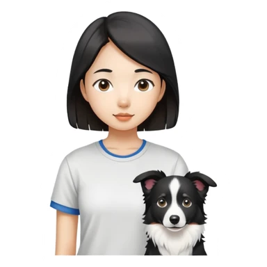  asiatic girl in the T-shirt and border collie sticker