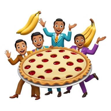 A vintage movie poster-style design featuring slapstick humor elements—funny characters in exaggerated poses, oversized props, and bright colors. Include elements like pies in faces, a falling banana peel, and cheerful expressions. Retro cinematic style. Transparent background. sticker