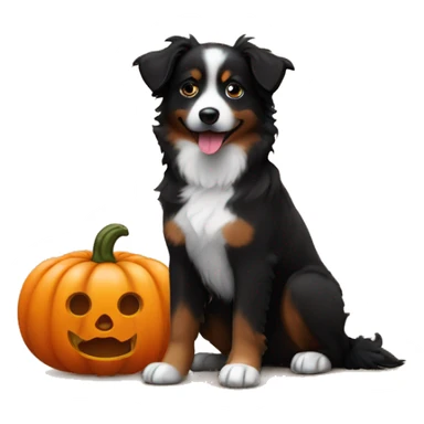 Small black australian shepherd dog in a pumpkin sticker