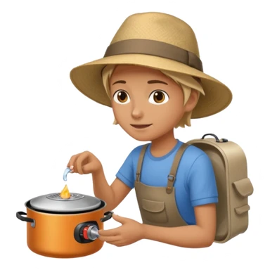 A camper boiling water on a portable stove, enjoying the outdoor breeze.
 sticker