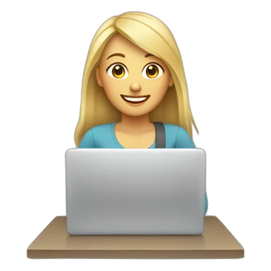 the blond woman sitting at the laptop and smiling sticker