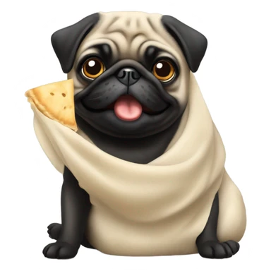 Black pug eating Chinese food dumplings  sticker
