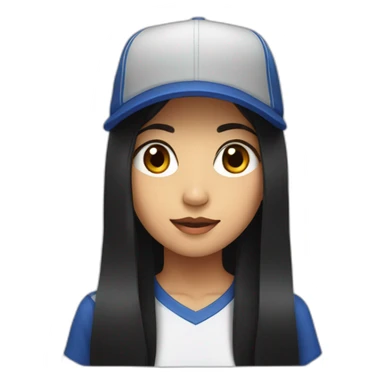 A long black hair cool Asian girl wear a baseball cap sticker