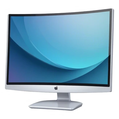 Create an emoji for 3D visualization and modeling. Show a large curved monitor with a 3D modeling program interface on the screen. Use modern, professional colors. Do not include any emojis or smiley faces. Make the background transparent. sticker