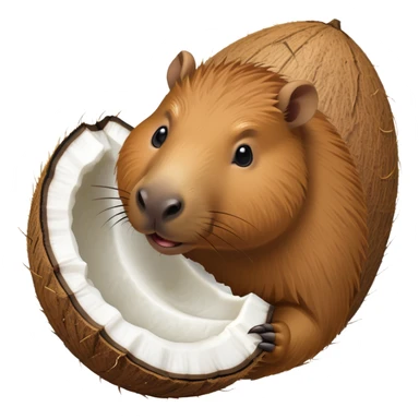 Capybara face emerging from a coconut with its shell partially open sticker