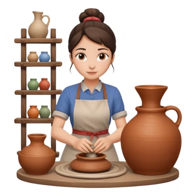 Brunette girl with bun, behind pottery wheel sticker