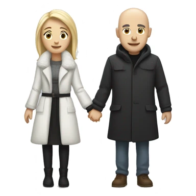 White bald man with black eyebrows holding hands with long blond woman in winter clothes sticker