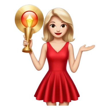 Glam girl under a soft spotlight posing with a shiny stylish dress, confident smile — picks the boldest deal sticker