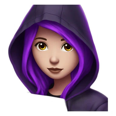  Girl artist behind his laptop with this style : Alan Walker Singer neon glowing bright purple character purple black hooded hacker themed character sticker
