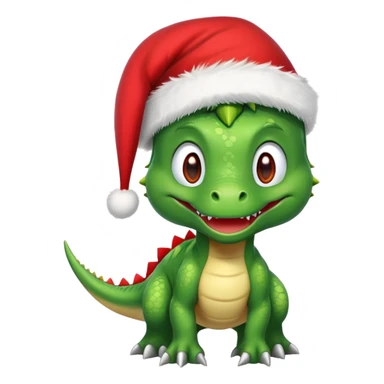 Dinosaur wearing a Santa hat with elf ears sticker
