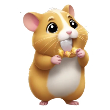 A hamster holding confetti and and acting like hurry! sticker