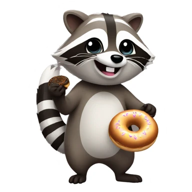 Raccoon holding donut  sticker