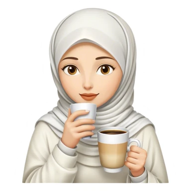 a white hijab woman drinks a cup of coffee sticker