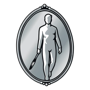 A paintbrush transforming into a silver human silhouette sculpture emblem, symbol of artistic identity, with a mirror-like silver metallic finish sticker