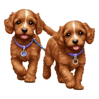 Two brown cavapoo puppies walking on leash sticker