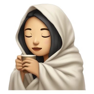asian girl inside a blanket sipping coffee eyes closed sticker