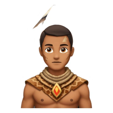 a avatar wearing ancient animal skin cloth with volcano behind, half body, icon sticker