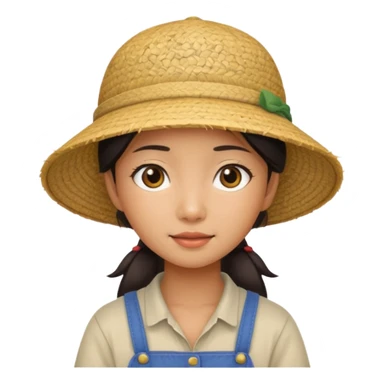 Asian girl with rice farmer hat sticker