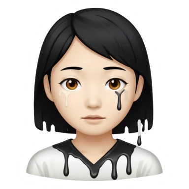 Asian Black hair white paint dripping  sticker