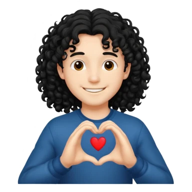 Un garçon beau qui fait un cœur avec des cheveux noir long et bouclé sticker