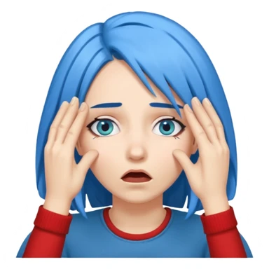 Woman with blue hair with hands over her eyes in shock sticker