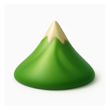 A 3D emoji in iOS emoji aesthetic style of a small mountain peak or hilltop, with a pointed summit and smooth green slopes, soft lighting, minimal and glossy Apple-style design, clean white background

 sticker