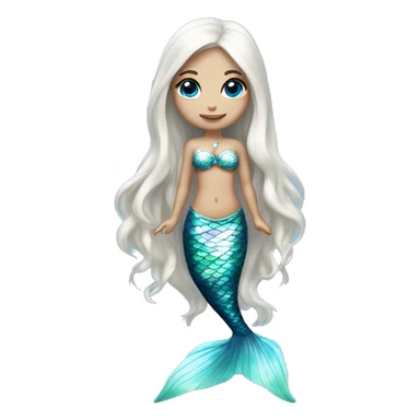 Iridescent silver mermaid tail full body blue eyes almond skin girl long white hair sticker