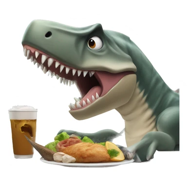 Dinosaur eating a shark tail in a restaurant  sticker