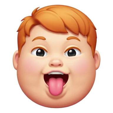 make an emoji of a chubby ginger kid with pink cheeks sticking his tongue out in a jokingly manner  sticker