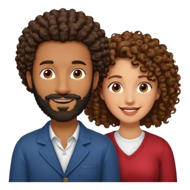 Beso mujer morena rizada y hombre blanco con barba negra sticker