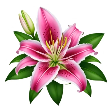 bouquet Deep Pink Oriental Lily with White Edge, luxuriant, leaf, bud sticker
