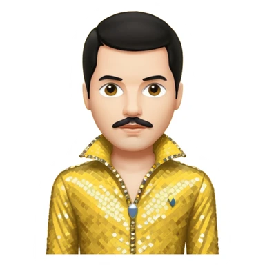 Freddie Mercury with black hair, yellow sequin outfit sticker