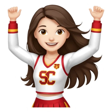 skinny white happy long haired brunette girl in a white USC cheerleader outfit sticker