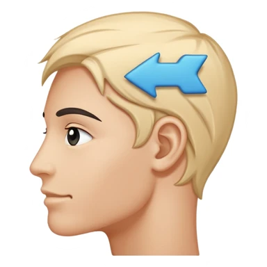 Minimalistic flat vector icon, iOS style, thin black contour on white background. Human head profile with thought bubble and arrow pointing to a happy face. No text, no shadows sticker