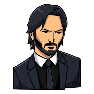 John Wick character with black suit, beard, and intense look sticker