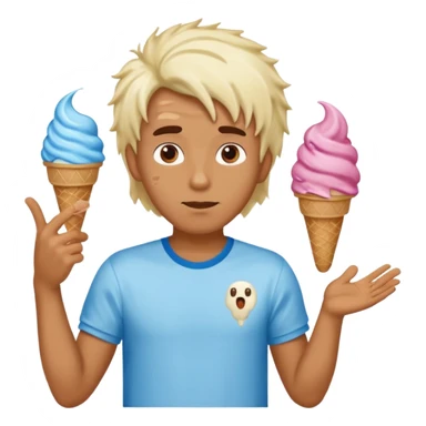 A guy with ice cream as hair shrugging his shoulders saying 6 on the left hand and 7 on the right hand sticker