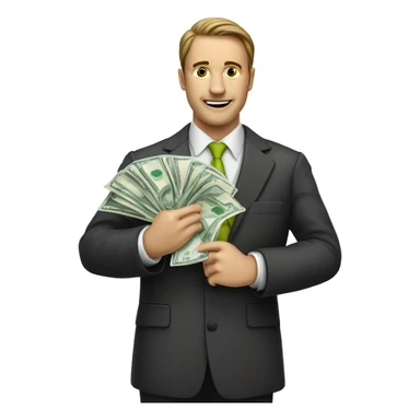 
a stock market trader with tie holding banknotes in his hand sticker
