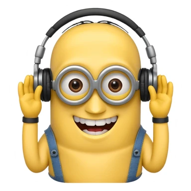 minions with headphones smiling teeth showing sticker
