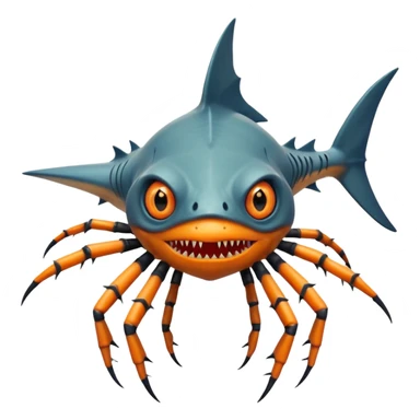 A angangular fish with acid all in his body and his eyes  replaced with shark teeth and his hand in his back ( four hand) and his spines will be very spiky  and his leg will like a spider and last his eyes or 4 eyes will be in his hands and the colour of the eyes will orange and black sticker