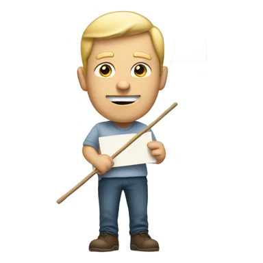 white man holding placard on stick sticker