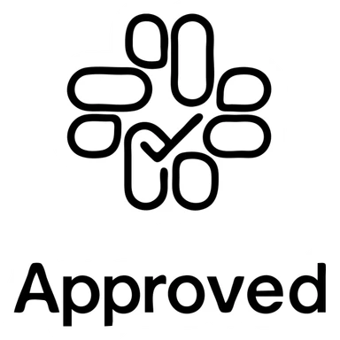 Slack emoji with the word 'Approved' in a clean, modern style, black text on a white background, outlined for visibility sticker