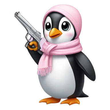 cute penguin wearing light pink bow scarf and holding light pink gun  sticker