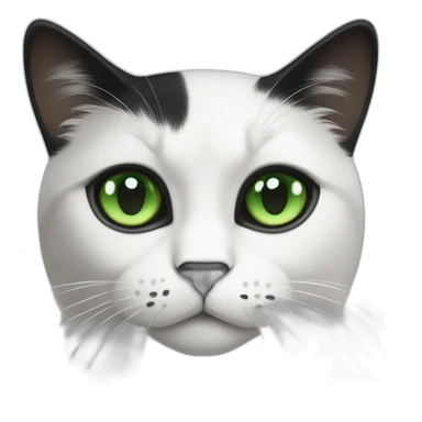 Black white cat with green eyes and black spot on her nose and grumpy face sticker